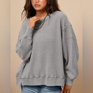 Elegant Gray Waffle Knit Sweater